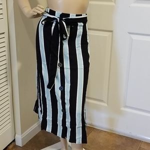 Petite XL Striped Button Tied-Front Midi Skirt NWT